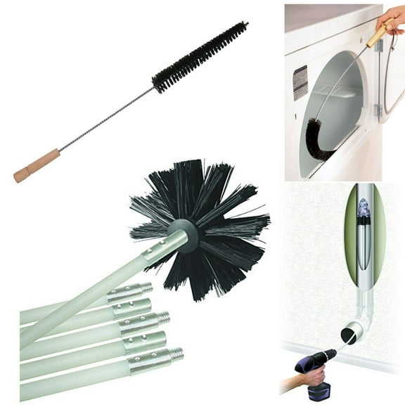 Flexible Clothes Dryer Lint Vent Trap Exhaust Cleaner Kit Clean Brush Gas Electric Fire Prevention Refrigerator Coil - Extend up to 12 Feet