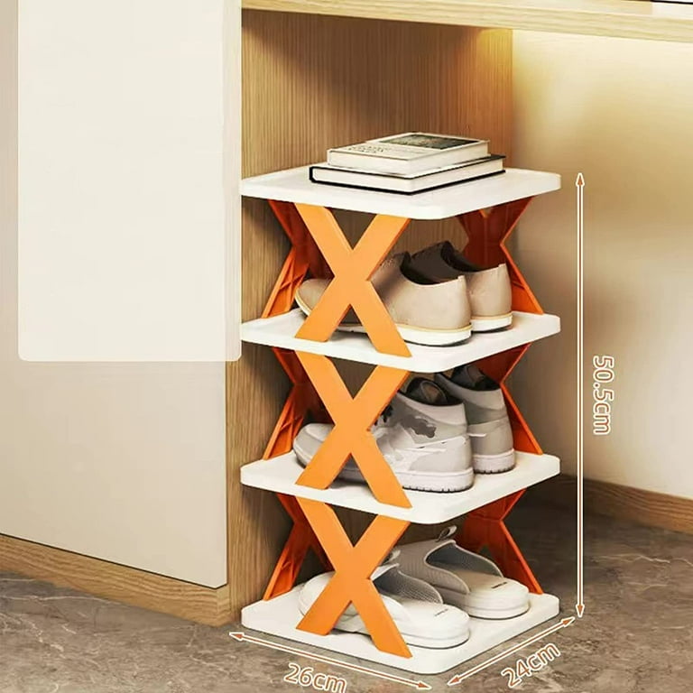 Flexible Combination Shoe Rack for Entryway 4 Tier Vertical Shoe Rack Shoe Organizer for Closet Free Standing Small Shoe Shelf Plastic Stackable