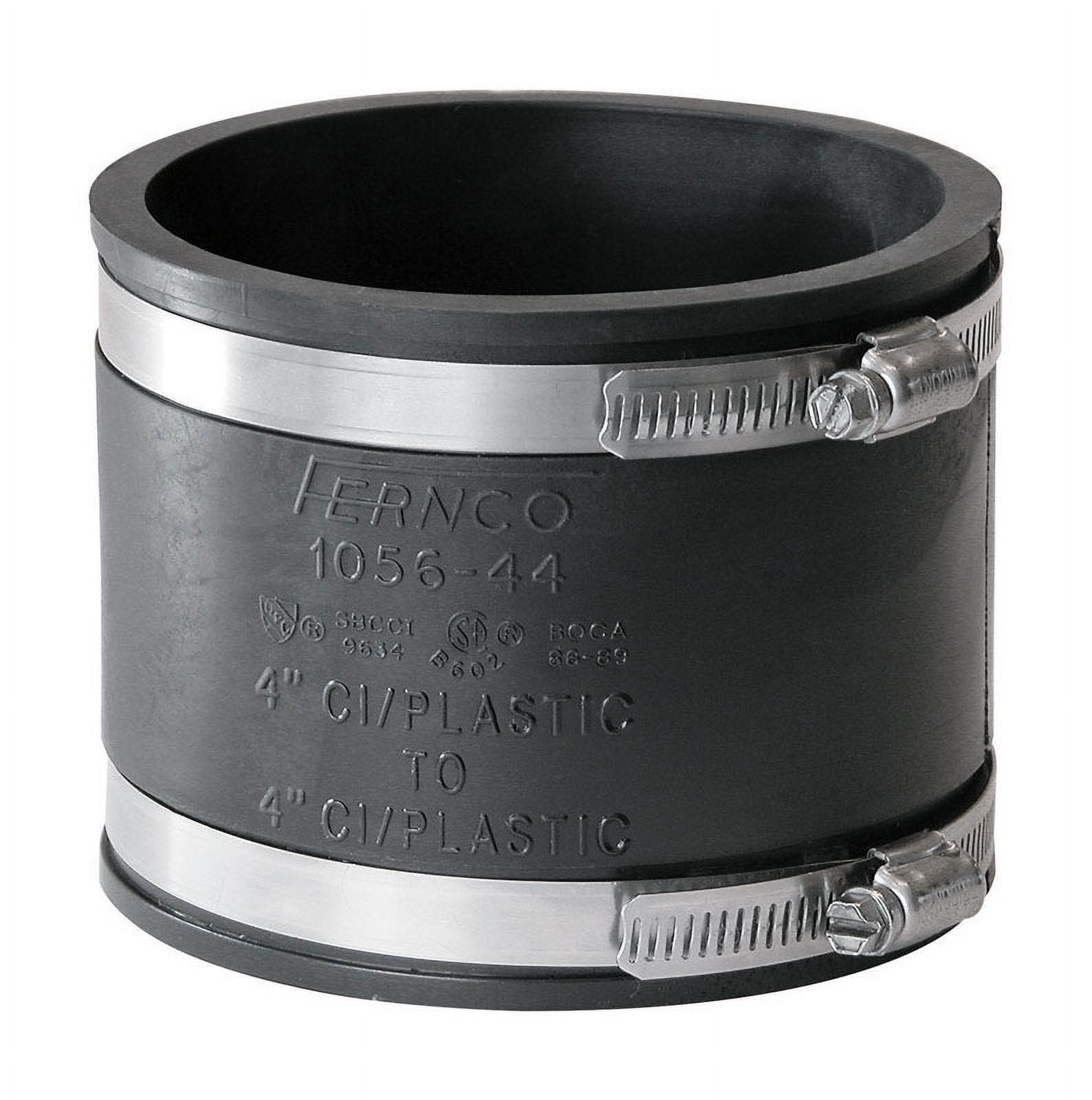 Fernco 4" Black Flexible PVC Pipe Coupling with Stainless Steel Clamps