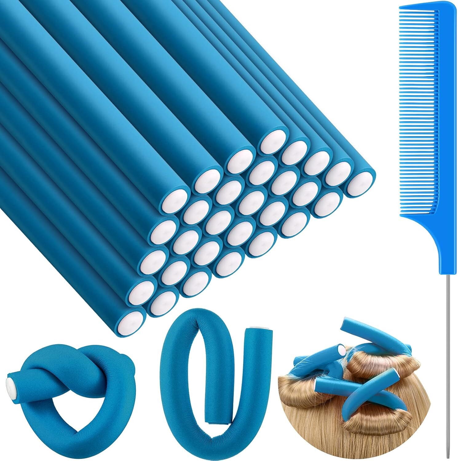 Flexible Curling Rods,30 Pcs Twist Foam Hair Rollers,Flexible Rods for ...