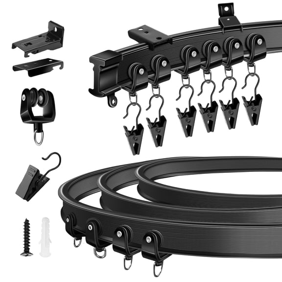 KOLAKO Ceiling Curtain Track, Flexible Bendable Curtain Rails Wall Mount, Curved Ceiling Track Set, Black, 20Ft