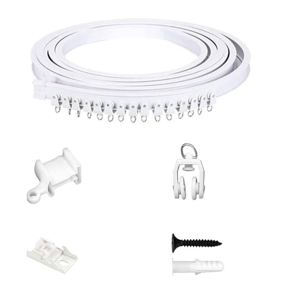 Flexible Curtain Track Set 3Meter White Ceiling Mount Curtain Rails Kits with Rollers and Brackets for Room Dividers