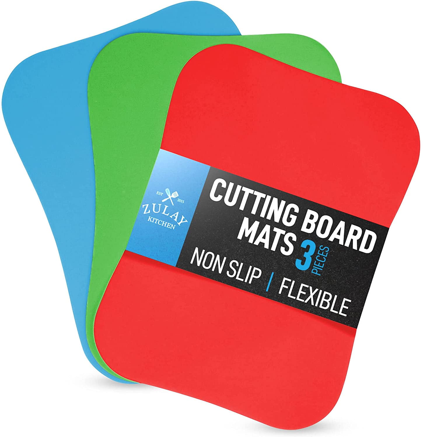 Flexible Non-Slip Plastic Chopping Mats Set in Red, Green, Blue
