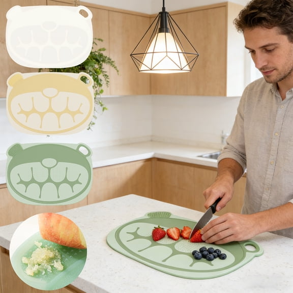 Flexible Cutting Board, TPU Chopping Mat, No Slip Kitchen Mat, Bear Design Cutting Board, Dishwasher Safe Chopping Mat for Fruits, Vegetables, and Cheese