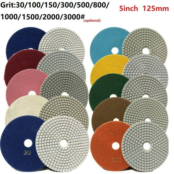 Flexible Diamond Polishing Pad 5In 125Mm Dry Wet Grinding Disc Granite Pad 30/100/150/300/500/800/1000 Grit Abrasive Tools Grit 1000 Smile Home