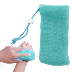 Flexible Drawstring Holder,Exfoliating Mesh Soap Bag,Back Washer for Shower,Back Wash Cloth,Bubble Foam Net for Body Facial Shower Cleaning Tool,Soap Bar Scrubber,Body Scrubber Sponge,Green,1PC,7.5"