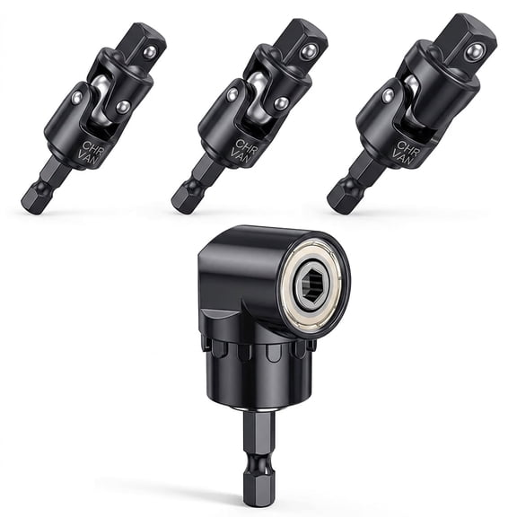 Flexible Drill Bit Extension Set with Right Angle Attachment, 360 Rotatable 1/4 3/8 1/2" Impact Grade Socket Adapter Sets for Cordless Drill & Screwdriver, Power Drill & Driver