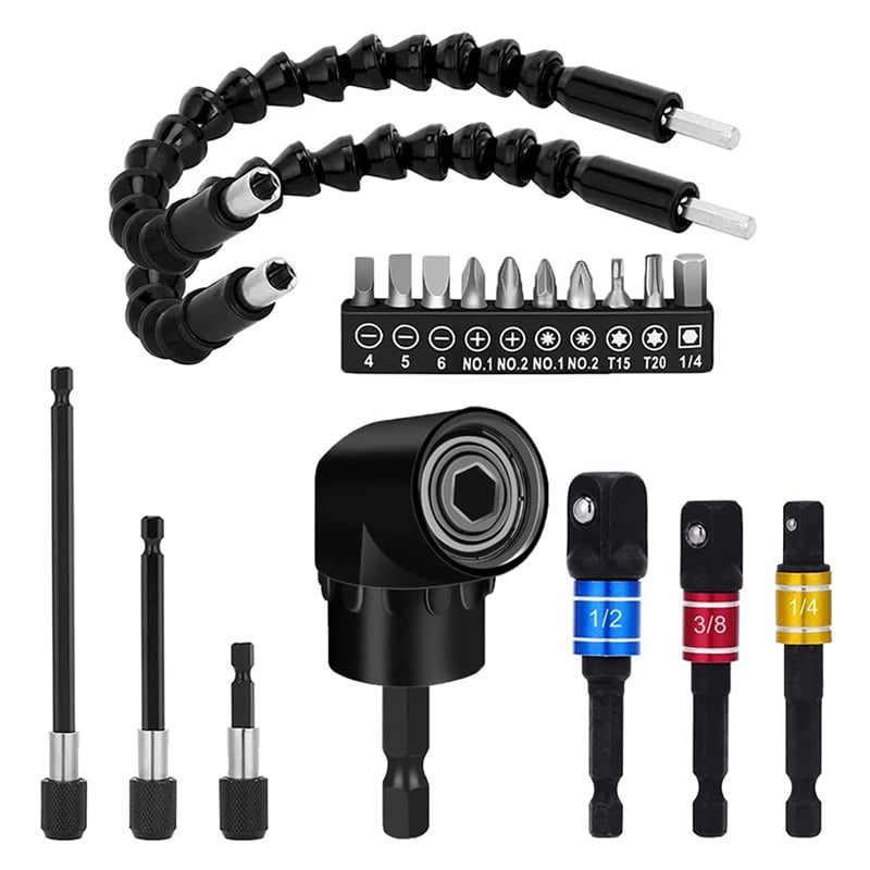 Flexible Drill Extension Kit 19 Pieces, Hex 105 ° Right Angle Drill