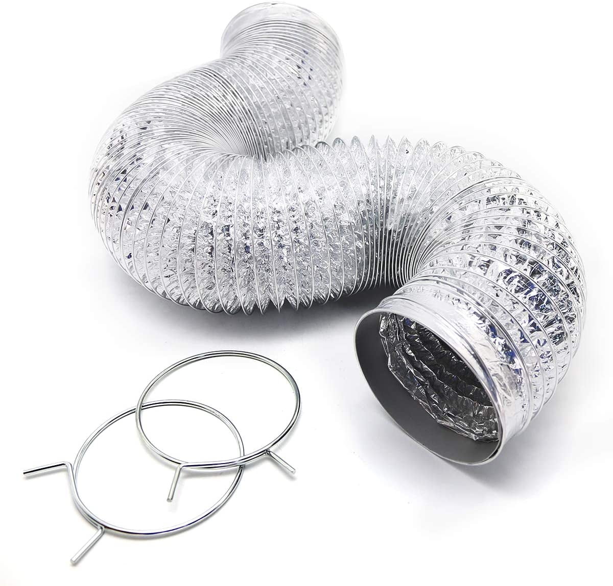 Flexible Aluminum Dryer Duct Hose, 4 Inch x 8 Feet with 2 Metal Rings, Foil Tube Vent Pipe