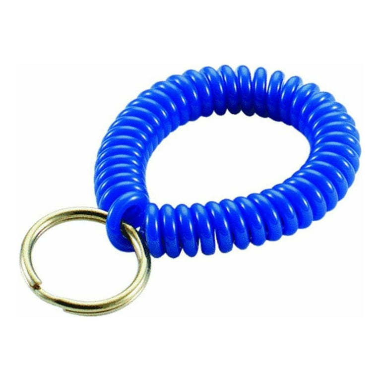 Clear Wrist Coil Key Chain with ID Strap Clip (2140-6200) And 7/8  Nickel-Plated Split Ring (P/N 2140-6200) and more Colored Plastic Wrist  Coils at
