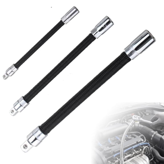 Flexible Extension Bar, 360 Flex Rod for Impact, Flexible Socket Extension Bar Set, 1/4 3/8 1/2 Inch Bendable Drive Extension Rods