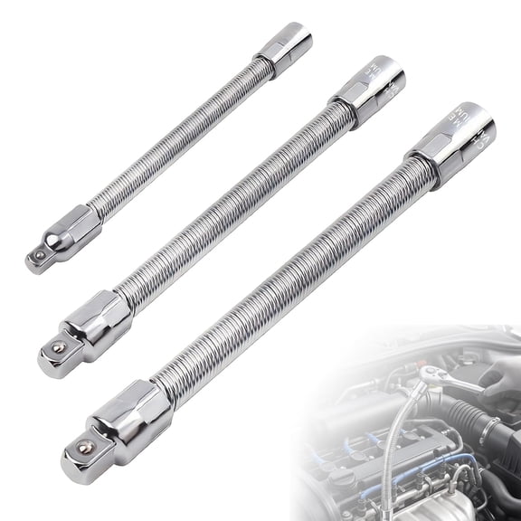 Flexible Extension Bar, 360 Flex Rod for Impact, Flexible Socket Extension Bar Set, 1/4 3/8 1/2 Inch Bendable Drive Extension Rods