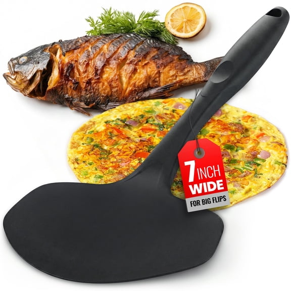 Flexible Extra Wide Spatula  Kitchen Discovery  7 Inch Wide Egg Flipper Pancake Turner for Fried Eggs, Pancakes, Omelets, and Fish  Cooking Nylon Spatula for Nonstick Cookware