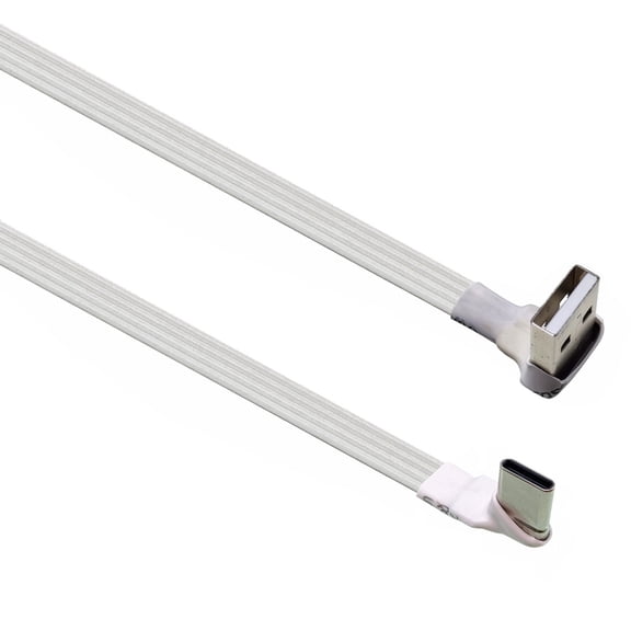 Flexible Flat USB 2.0 To USB C Data Cable With Right Angled Design For Smartphones Cameras And Electronics White
