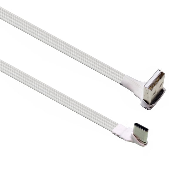 Flexible Flat USB 2.0 To USB C Data Cable With Right Angled Design For Smartphones Cameras And Electronics White
