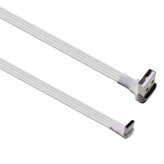 Flexible Flat USB 2.0 To USB C Data Cable With Right Angled Design For Smartphones Cameras And Electronics White