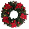 thumbnail image 1 of Flexible Flyer 24” Pre-lit Christmas Wreath for Front Door. Outdoor Battery-Operated Evergreen, Poinsettia, 1 of 4