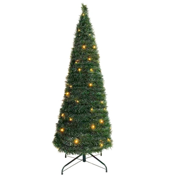 Flexible Flyer 5 Ft Pre-Lit Pop-Up Christmas Tree with Lights. Collapsible Small Slim Pencil Skinny Xmas Decor