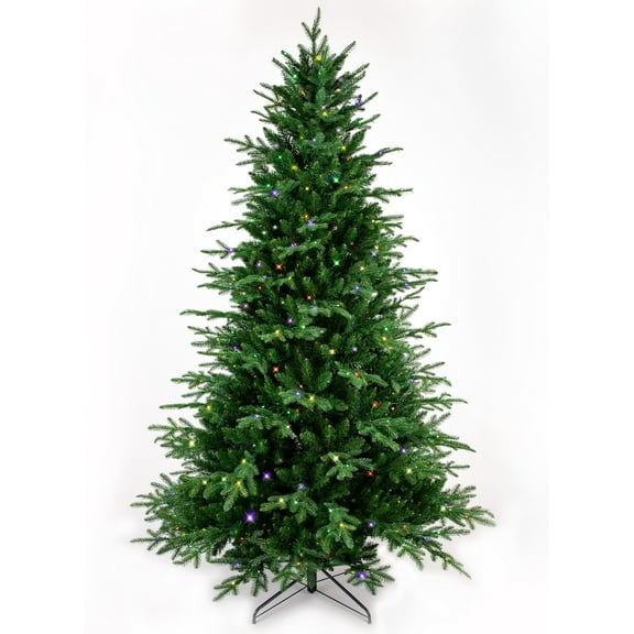 Flexible Flyer 7.5 Ft Color Changing Memory Wire Christmas Tree. Pre-lit Multi-Function LED Lights and No Fluff Balsam Fir Branches