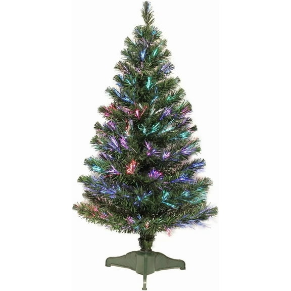Flexible Flyer Small Fiber-Optic Christmas Tree. Pre-Lit LED Multi-Color Changing Xmas Decoration, 4 Ft