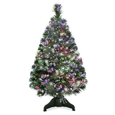 Flexible Flyer Small Pre-lit Fiber-Optic Christmas Tree. 500 Fiber Light Tips Tabletop LED Green 32”