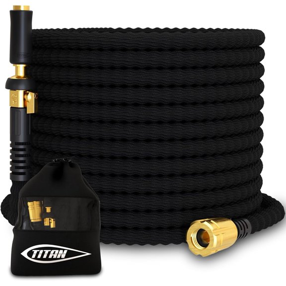 Flexible Garden Hose 50FT  Ultra Lightweight, Heavy Duty Water with Brass Fittings & Jet Nozzle Kink-Free, Non-Expanding, Durable Fabric for Yard, Lawn, Car Wash, Outdoor Use