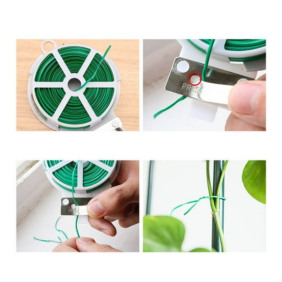 Flexible Garden Plant Support Green Fixing Tie Wire Strapping Rope with Cutter Smile Home