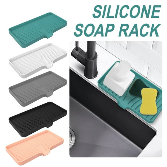 Flexible Gel Soap Rack with Drainage Channels, Non-Slip Countertop Organizer for Kitchen and Bathroom