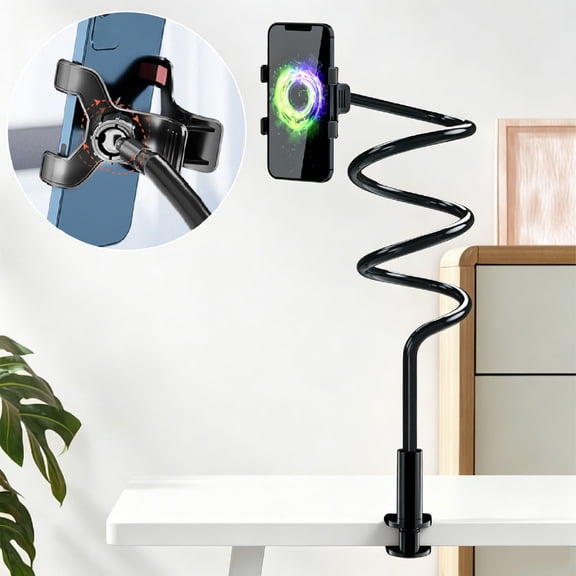 Flexible Gooseneck Phone Tablet Holder, 360° Rotating Lazy Mount Stand for Bed Desk,Black