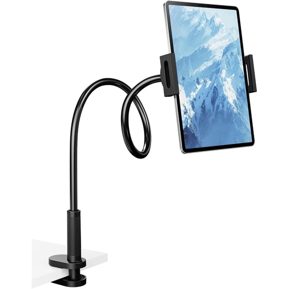 Flexible Gooseneck Tablet Holder, 360 Adjustable Phone Mount with Sturdy Clamp for Desk/Bed/Kitchen, Compatible with iPad Air Pro Mini iPhone/Samsung Galaxy Tabs/4.7~12.9"