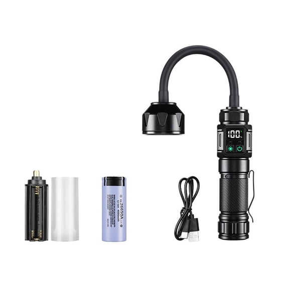 Flexible Gooseneck Work Light with Magnetic Base, 9 Modes COB LED Rechargeable, Digital Display, Telescopic Zoom for Car Repair Emergency