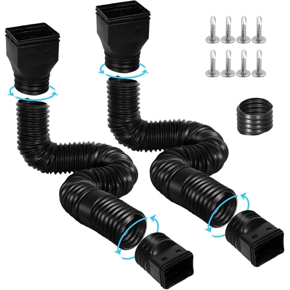 Flexible Gutter Downspout Extensions, Extendable Extender with 58"+ 67" Pipes Combine to 10ft Connector Down spout Drain Extension(2 Pack, Black)