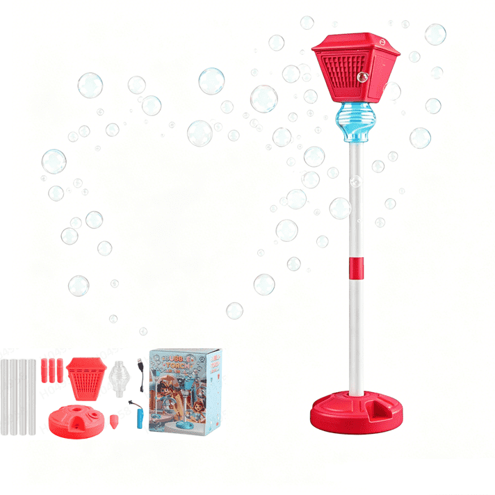 Flexible Height Bubble Machine Rechargeable Standing Bubble Tower with Sound & Light, Sealed System, for Outdoor Garden Party, Wedding & Event Decor Bubble Lamp Red