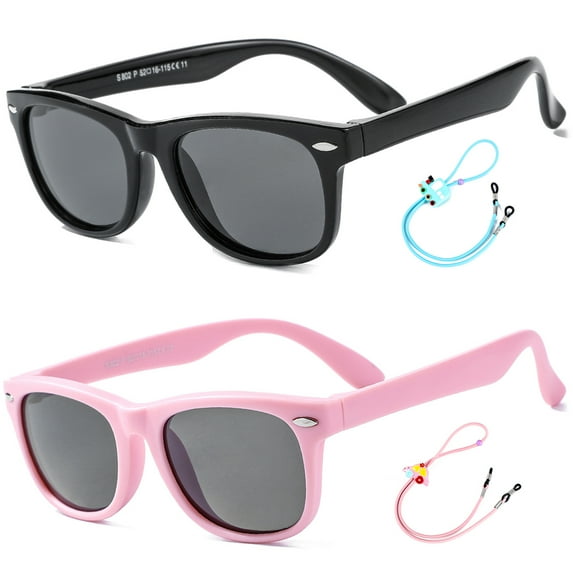 Flexible Kids Sunglasses Polarized Sun Glasses Girls Boys Shades UV400 Protection Eyewear for Age 2-8 (Black+Pink)