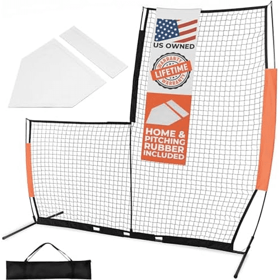 Flexible L Screen Baseball Pitching Net 7x7ft Pitching Screen Protector with Metal Base, Fiberglass Poles, and Polyester Netting [Carry Bag Included]$$Sport & Recreation Other
