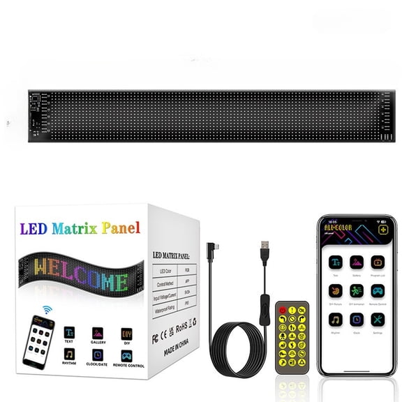 Flexible LED Car Sign with Bluetooth App Control & USB Power, Programmable Scrolling Text