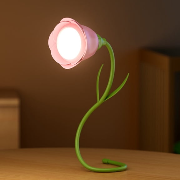 Flexible LED Desk Lamp with Flower Design and USB Power for Reading Home Office Dorm Study and Bedside Table Decoration, Pink 16x3 Inch