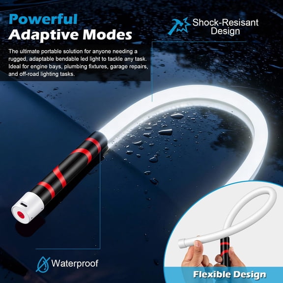 Flexible LED Flashlight Stick, 29" Bendable Mechanic Work Light High Lumen Professional Light 3 Lighting Modes Automotive Illumination Tool