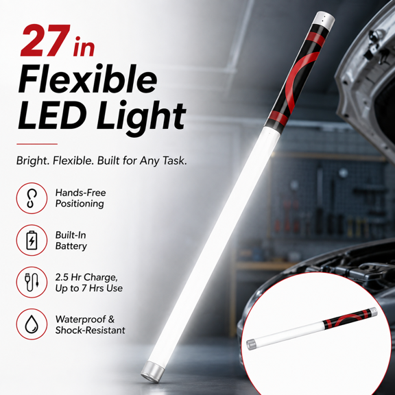 Flexible LED Flashlight Stick Bendable LED Light Wand Portable Waterproof LED Light Bar Handheld LED Flashlight Rod for Outdoor Camping Emergency Car Repair Home Workshop Versatile Lighting Use