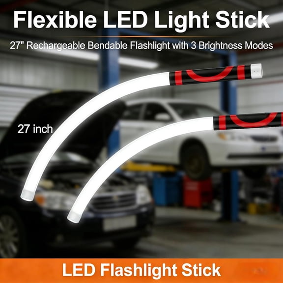 Flexible LED Light Stick | 27" Rechargeable Bendable Flashlight with 3 Brightness Modes | High Lumen Work Light for Car Repairs, Mechanical Inspection & Tight Spaces | LED Flashlight Stick