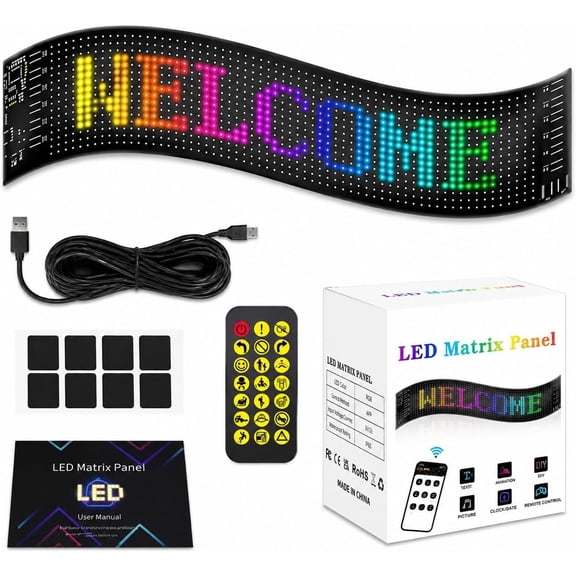 Flexible LED  Panel,  App Programmable LED  Sign, DIY Scrolling Text Animation Graffiti LED Screen,  USB 5V LED Display for  Window, Store, Party (13.7"x4.0")