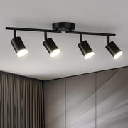 Flexible Led Track Lighting, 4-Light Black Track Lighting Fixtures Ceiling, Ceiling Spotlight with Foldable Light Arms for Kitchen, Closet, Bedroom(GU10 Socket, Bulbs Not Included)