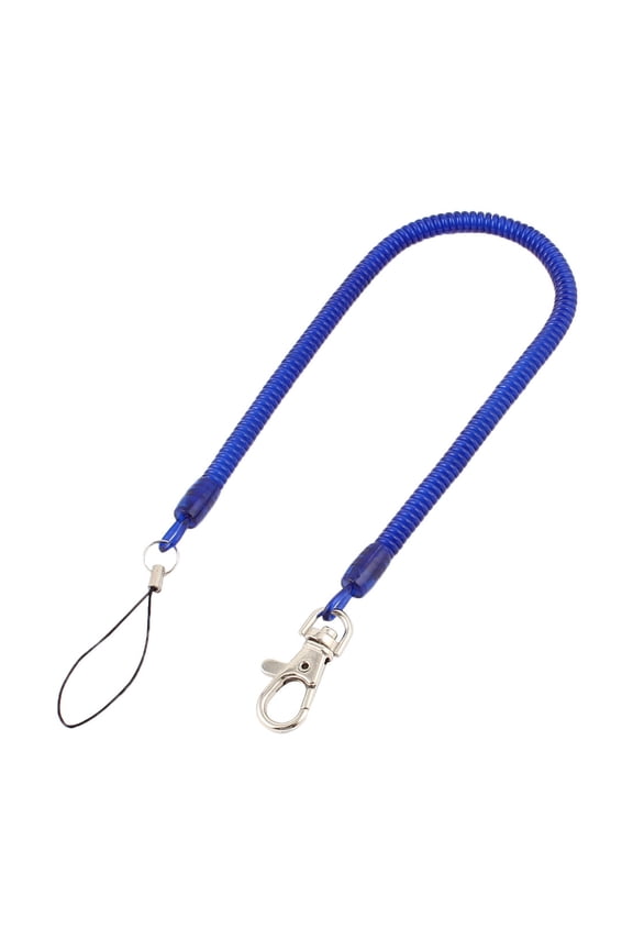 Flexible Lobster Clasp Stretch Coiled Cord Keychain Key Holder 42.5cm Long Blue