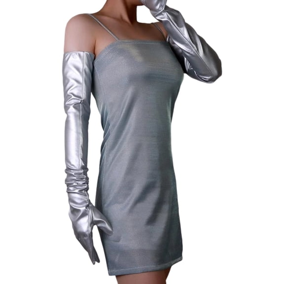Flexible Long Gloves In Glossy Faux Leather Multiple Color For Stage Outfits And Everyday Wear