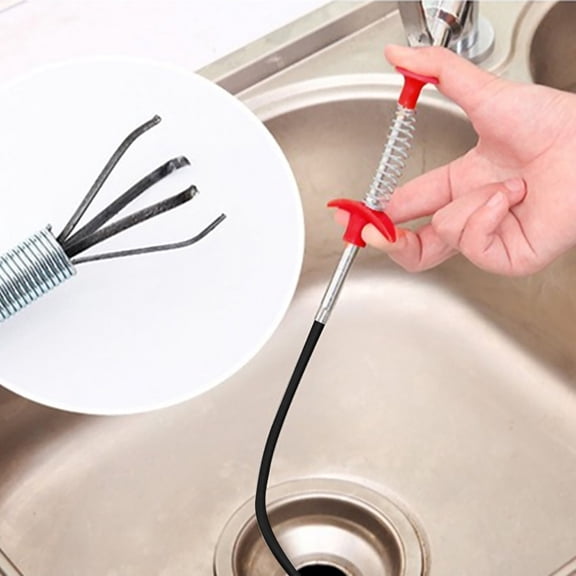Flexible Long Pick-Up Tool With Narrow Bend Curve Spring Grip 60Cm Sewer Drain Cleaning Tool For Home Kitchen Bathroom Sink And Garbage Disposal Drain Blockage Removal And