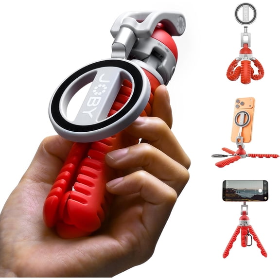Flexible Magnetic Tripod with Suction Legs 360    Rotation Dual-Angle Adjustment Wrap-Anywhere Mount for iPhone Vlogging Gym Car Outdoor Travel Red