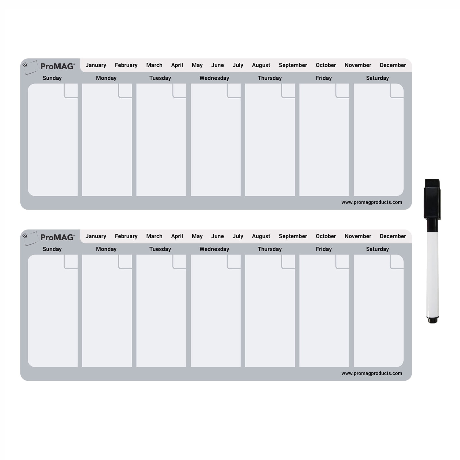 Flexible Magnets - 4.25 x 11 Inches Weekly Dry Erase Magnetic Calendar 3 Pack (Grey)
