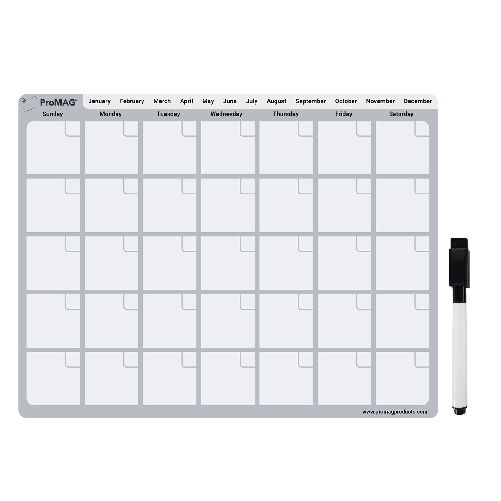 Flexible Magnets - 8.5 x 11 Inches Monthly Dry Erase Magnetic Calendar (Grey) (Pack of 5)