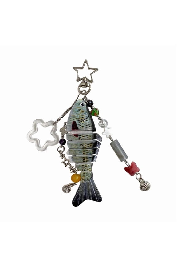 Flexible Multi Joint Fish Pendant Keychain with Bead Stylish Key Holder Fishing Lover Accessory Outdoor Gear Ornament