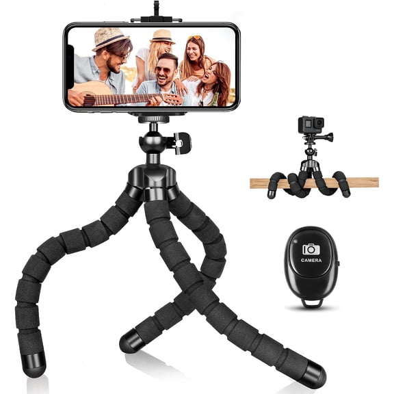 Flexible Octopus Cell Phone Tripod with Wireless Remote & Clamp, Adjustable Portable Mini Compatible iOS Android Phones for Selfies, Vlogging and Video Recording